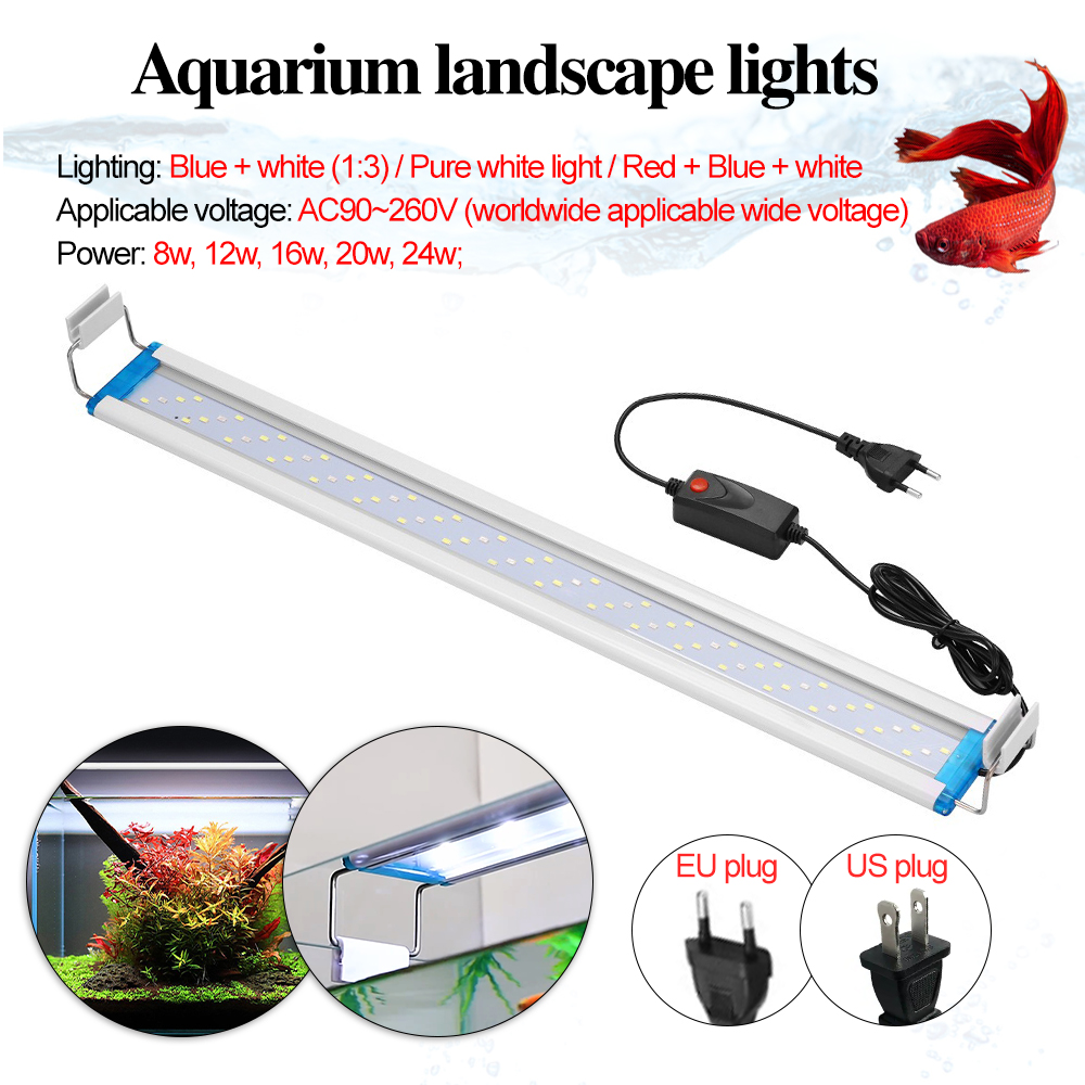Aquarium Fish Elevator - Ultra-cienka lampa akwariowa niebiesko-biała z trzema