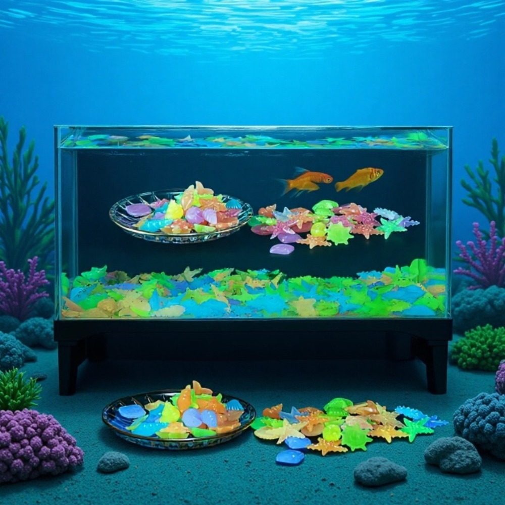 Aquarium Fish Guppy - Świecące, luminousowe kamienie oceaniczne, fluorescencyjne muszle